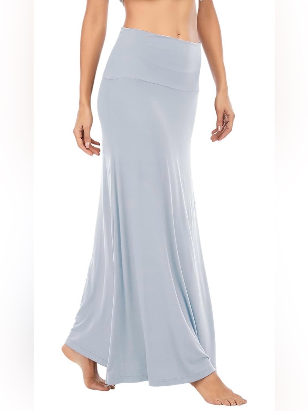 NWOT Real Essentials Women Small Light Blue Wide Waistband Jersey Maxi skirt